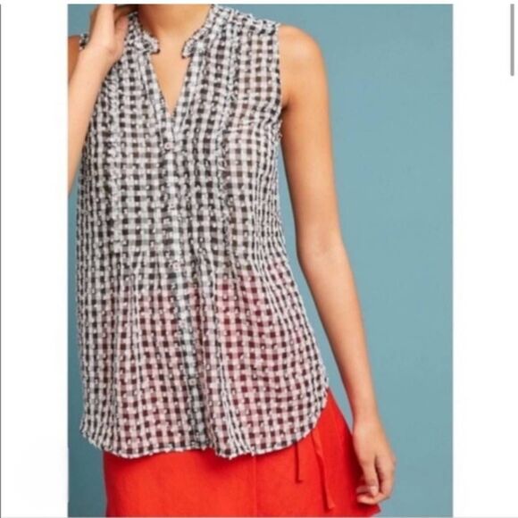 Anthropologie Tops - Anthropologie Maeve Ruffle Pintuck Sheer Blouse